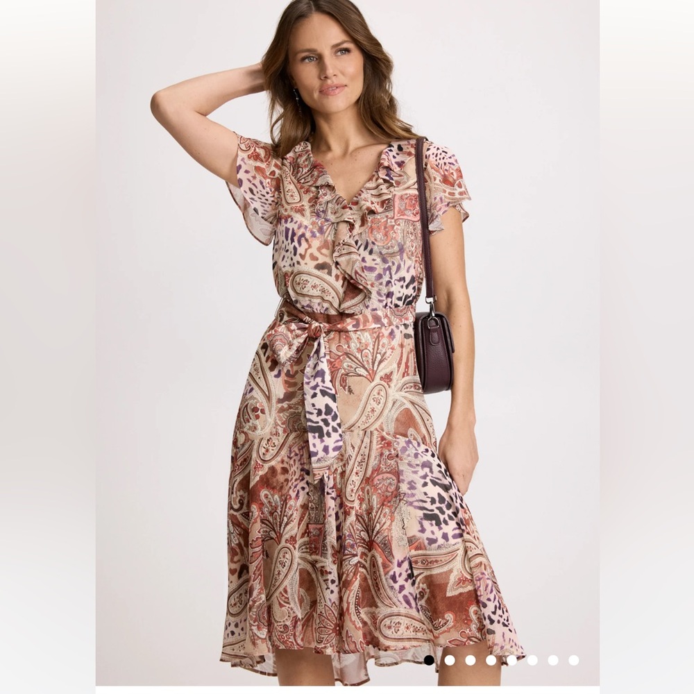 Laura Mixed Print Chiffon Dress Orange Print